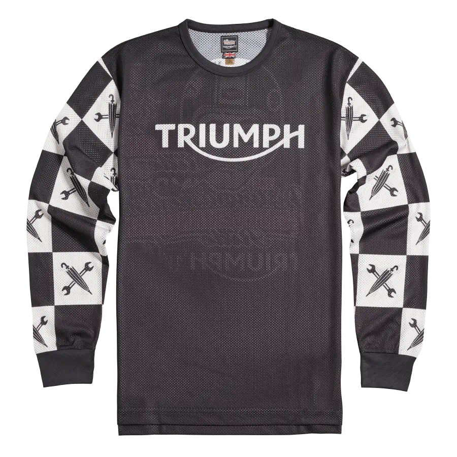TRIUMPH LEOPOLD DGR VINTAGE MESH SCRAMBLER IN BLACK AND WHITE