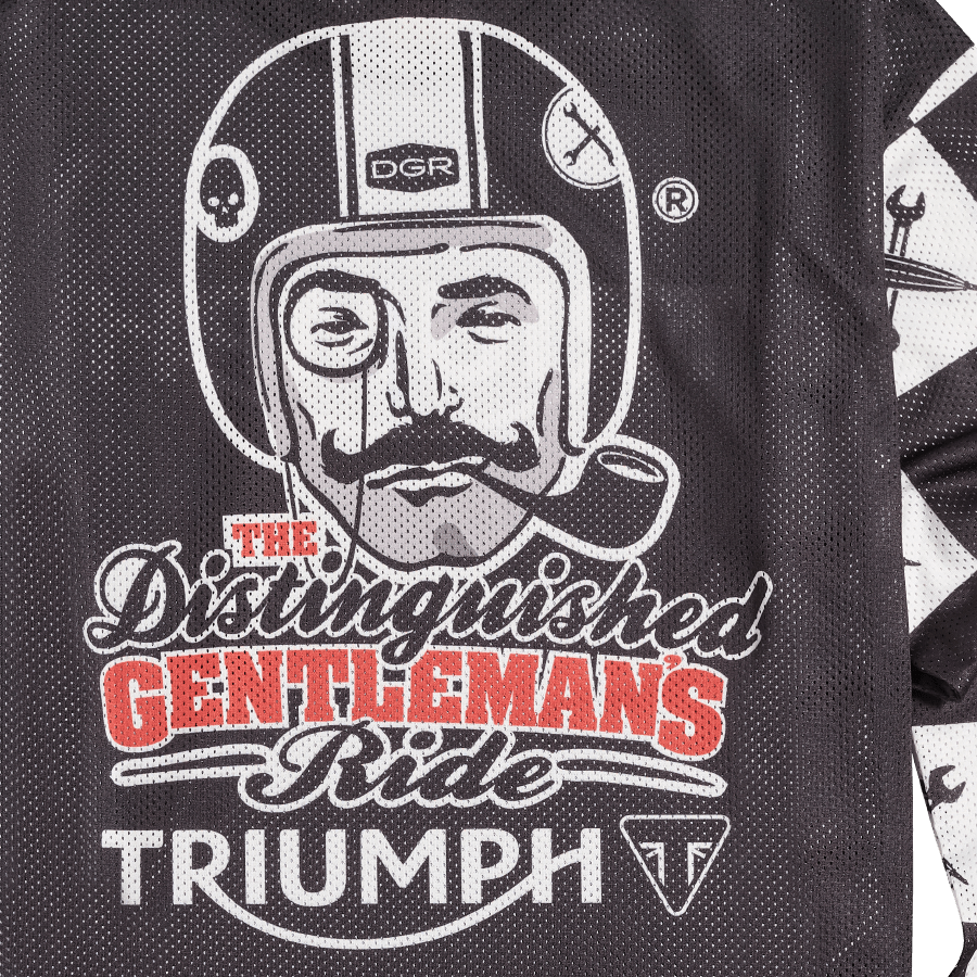 TRIUMPH LEOPOLD DGR VINTAGE MESH SCRAMBLER IN BLACK AND WHITE