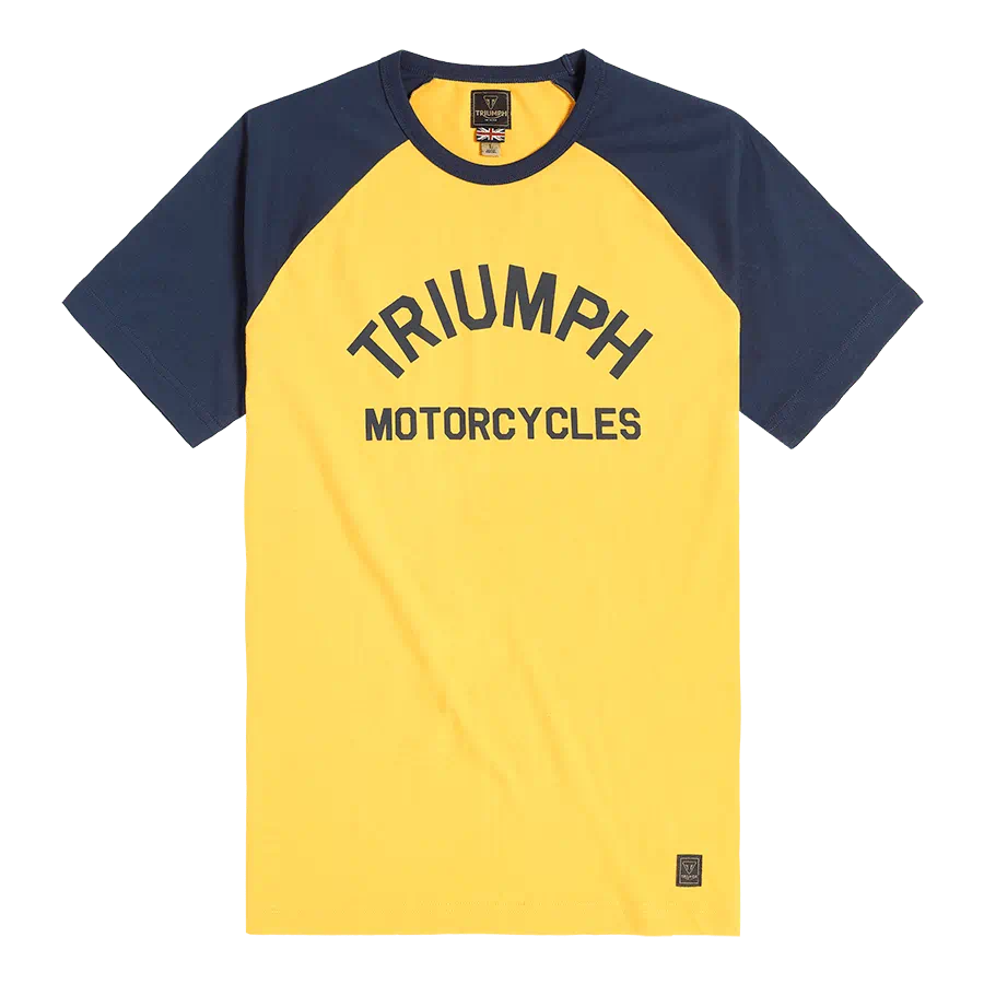 TRIUMPH SALTERN CONTRAST SLEEVE TEE IN GOLD AND NAVY
