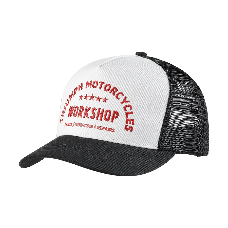 TRIUMPH WORKSHOP TRUCKER CAP IN BONE AND BLACK